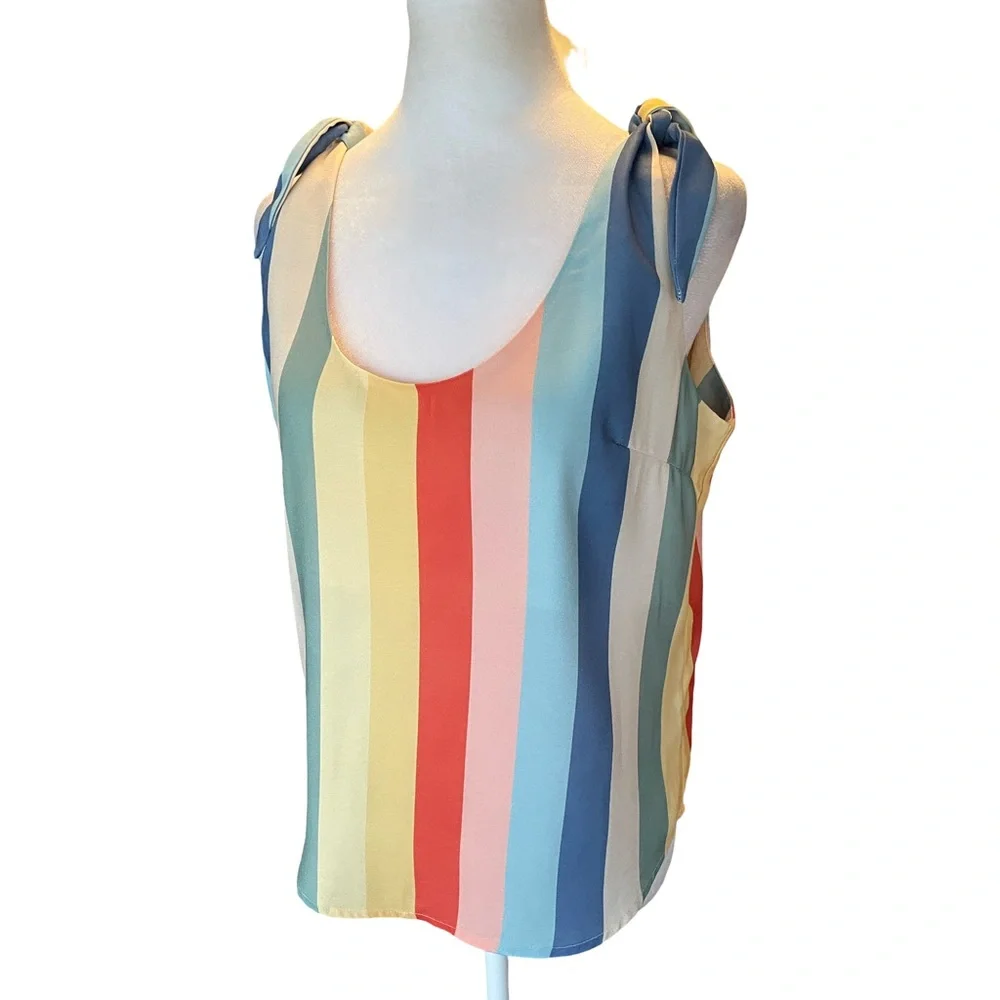 Aemi + Co Gracie Tank Top Tank Rainbow Stripe Tie Shoulder Women’s Large - Picture 4 of 12